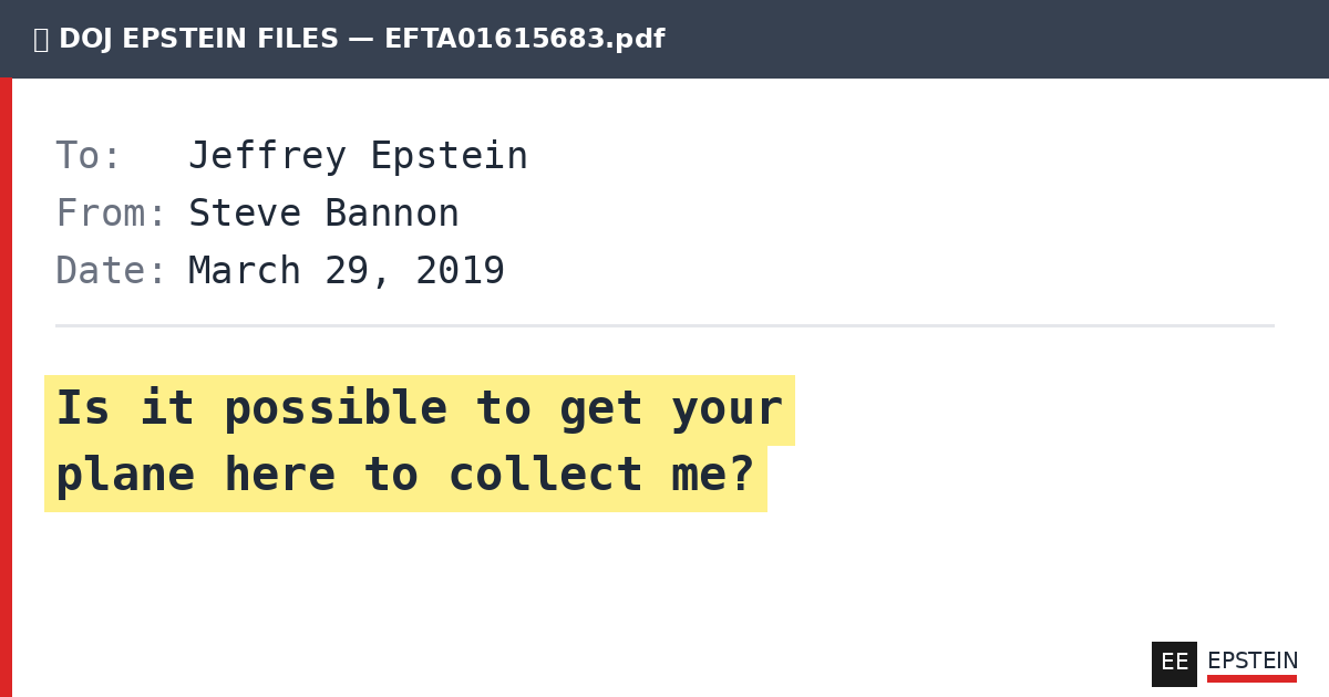Text from Steve Bannon asking Epstein for his plane