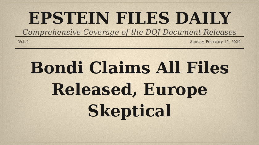 February 15: Bondi Releases 'All' Epstein Files as Europe Opens New Probes