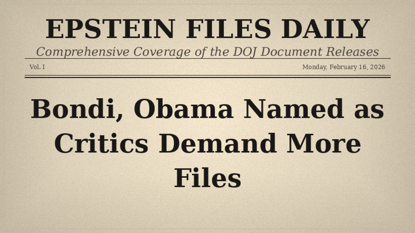 February 16: Bondi Claims All Epstein Files Released as Critics Demand More