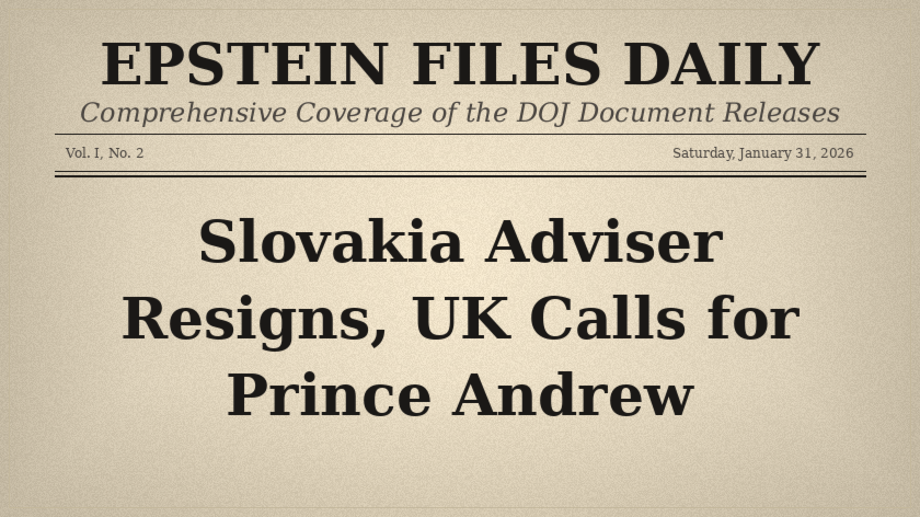 January 31: Slovakia Adviser Resigns, UK Calls for Prince Andrew Cooperation